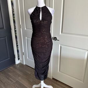 AFRM Signature Mesh Knit Shirred Bodycon Midi Party Dress Size S